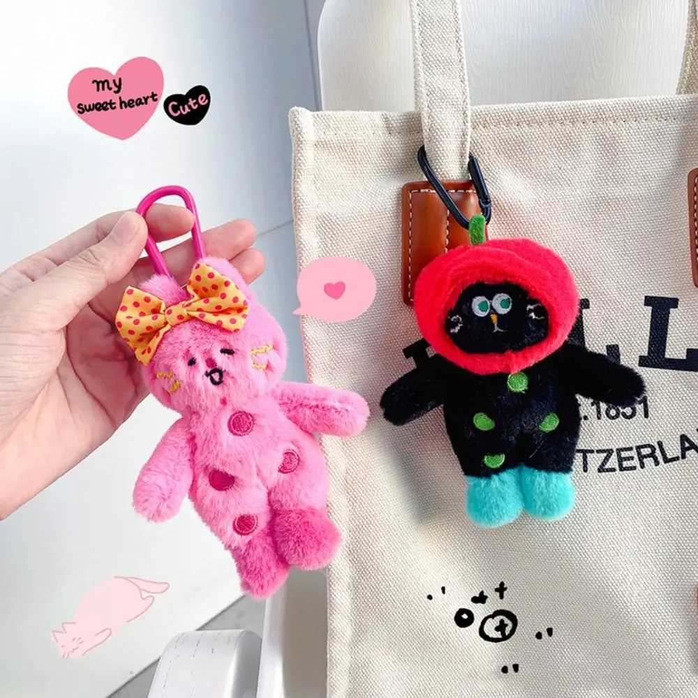 Creative Stuffed Animal Polka Dot Cat Keychain Bag Pendant Plush Doll Cat Plush Key Ring Soft Decoration Plush Toy KidsXJ250319