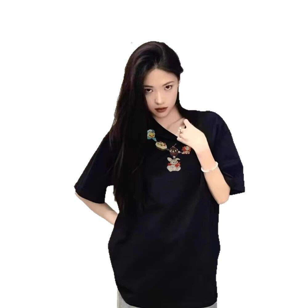 Top Shirts for Women Designer 100% Pure Cotton American High Street Shoulder Short Sleeved T-shirt for Women in Summer 2025 New Niche Lazy Design Top
