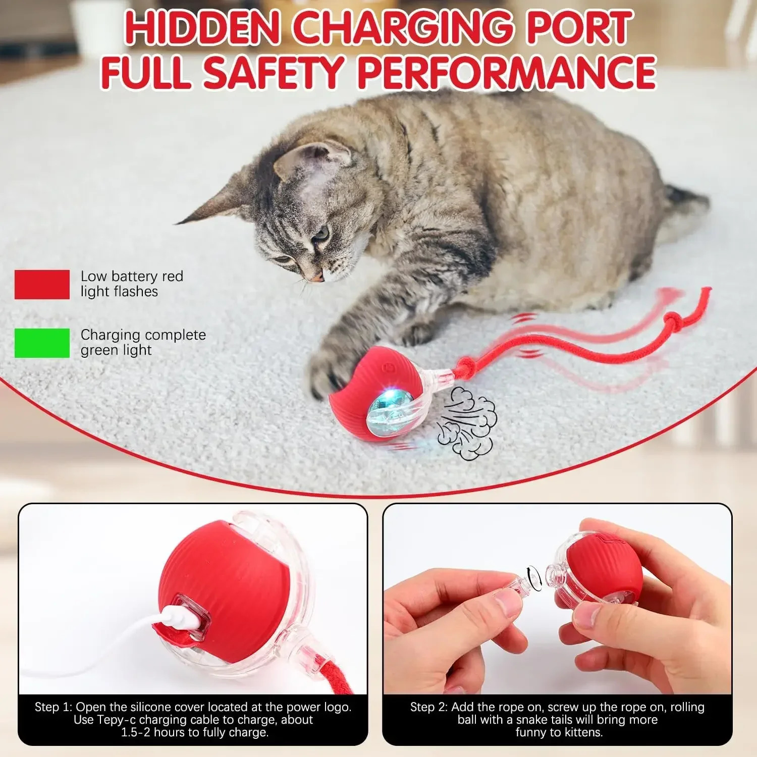 Cat Interactive Ball Toy Automatic Electric Rolling Tail Rechargeable Intelligent Pet Training 250320