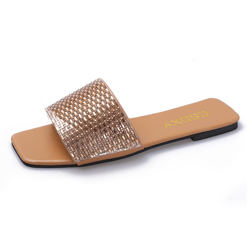 Designer Large Outdoor Slippers 2025 Women's New Fashionable Sandal Summer Fashion One Word Drag Single Item Rheinstone Comfortable Cool Slippers
