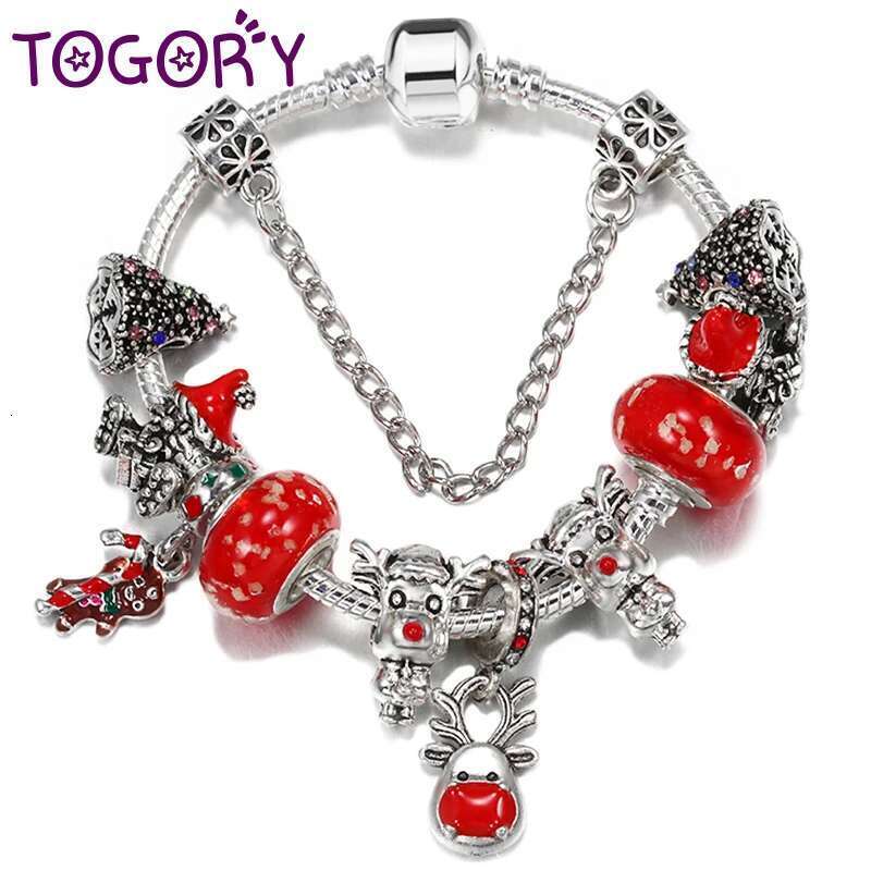 Silver Color High-Quality Christmas Styles Charm Bracelet For Women Kids With DIY Elk Beads Bracelets Jewelry Gift Dropshipping