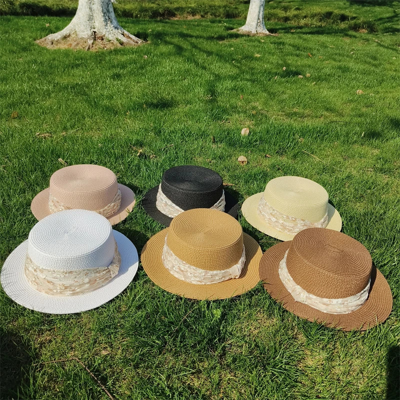 Women straw hat beach hat spring French straw fedora hat short brim top hat sun hat solid Flat bucket hat basin hat summer caps 250320