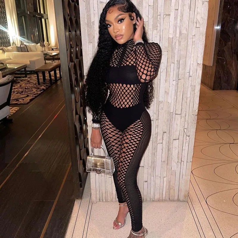 Sexy Hollow Nightclub Set Womens Two Piece Y2K Patch Work Long Sleeve Top and Leg Conjuntos Para Mujeres 2-piece Set 250320