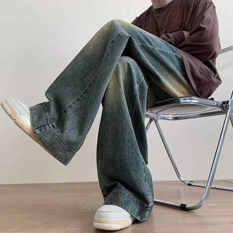 Mens denim pants blue wide leg pants vintage luggage Trouser streetwear design jeans casual solid spring and autumn jeansT250319