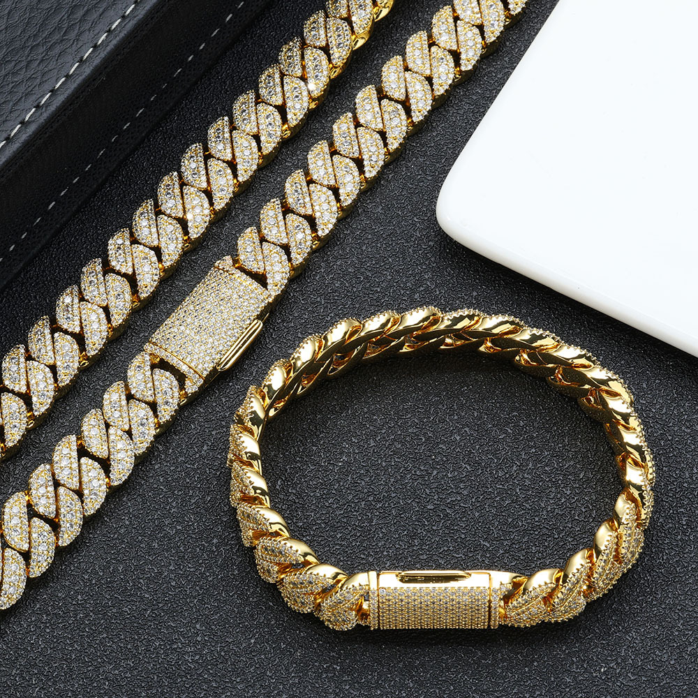 NUOYA 14mm Iced Out Mens Necklace Hip Hop Jewelry Gold Plated Brass Full Pave CZ Miami Cubic Zirconia Cuban Chain