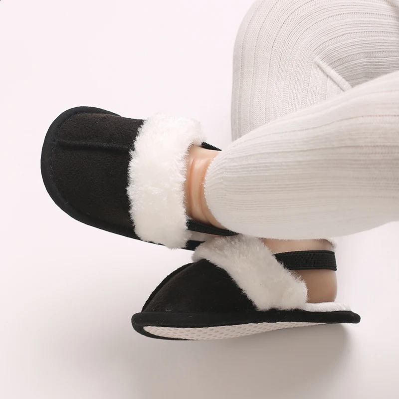 Toddlers Baby Boys Girls Fluffy Slides Soft Slippers Anti-slip Pre-walker born Plush Warm Floor Shoes Elastic Back Strap 250319