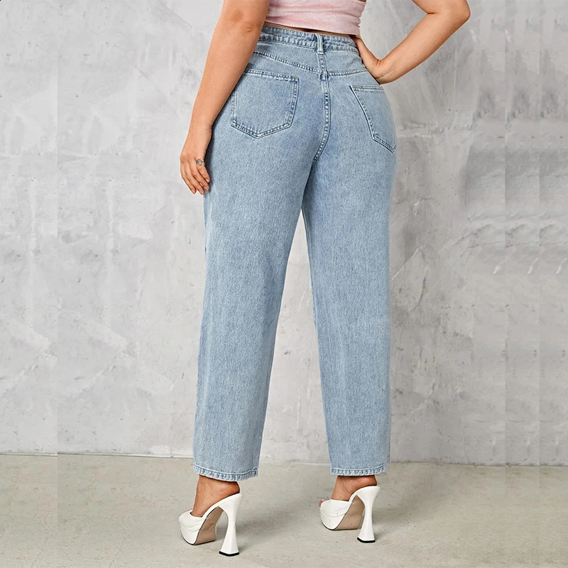 Plus Size Women Jeans Autumn Dark Blue 175cm Tall Stretchy and Loose Washing Straight 6XL 100Kgs Curve Lady Thin Lady Denim Pant 250319