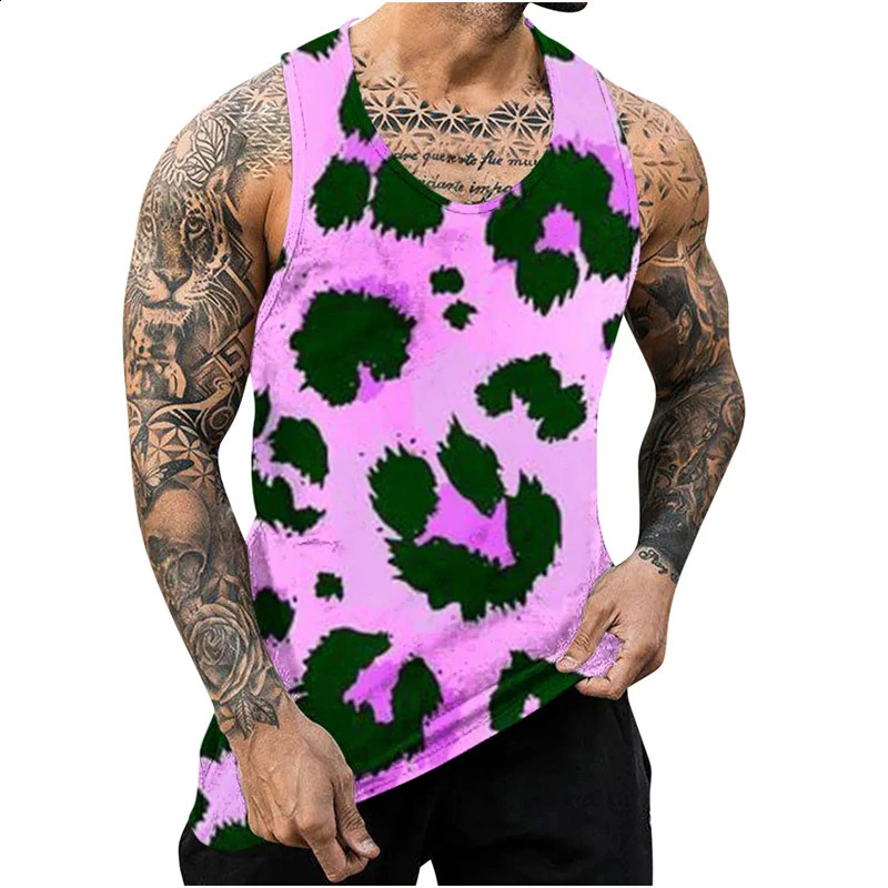 Leopard Printed Tank Top Quick Drying Gym Clothing Mens Tank Top Summer Sports Underwear Harajuku Fashion Street Clothing y2k Top 250318