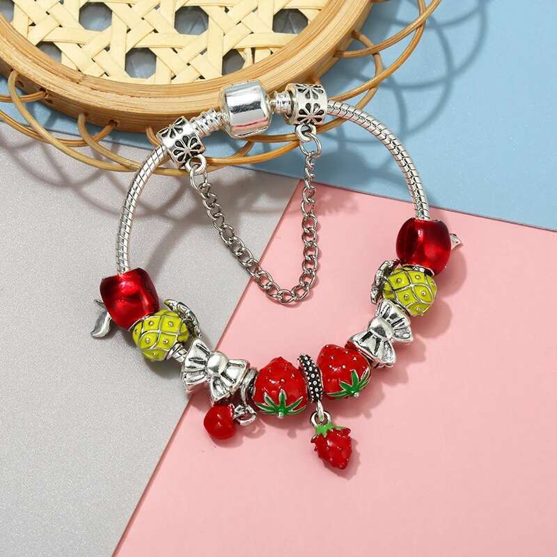 2024 Spring Styles Charm Bracelet With Strawberry Pineapple Beads Bracelets For Women Men Kids Jewelry Gift Dropshipping