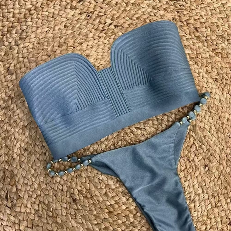 Bandage Stripe Brazilian Bikini Swimwear Womens Rope Swimsuit Two Piece Set Female Sexy Beachwear Summer w250313