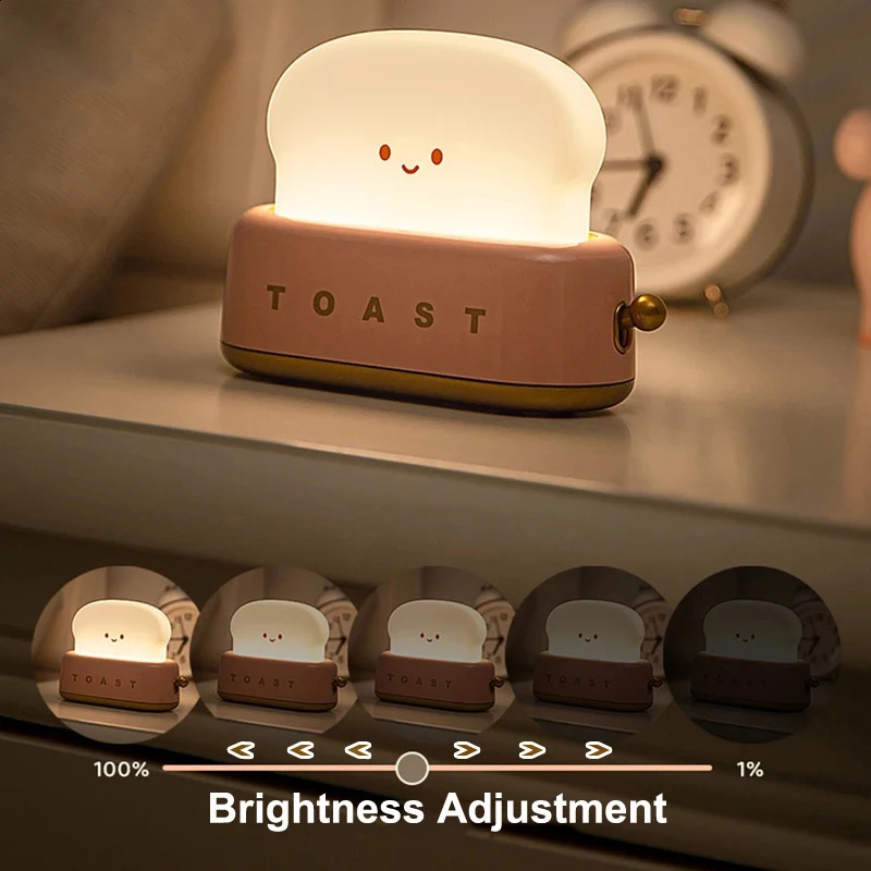 Bread Toast Table Light Toaster Nightlight Creative USB Rechargeable Led Lamp Decor Holiday Baby Bedroom For Birthday Gift 250319