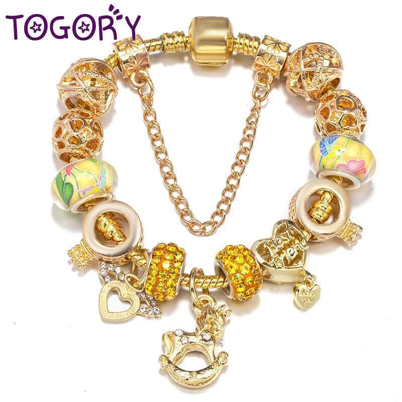 Gold Color Crown Trojan Horse Beads Charm Bracelet For Women With DIY Brand Bracelets Bangles Pulseras Jewelry Gift Dropshipping