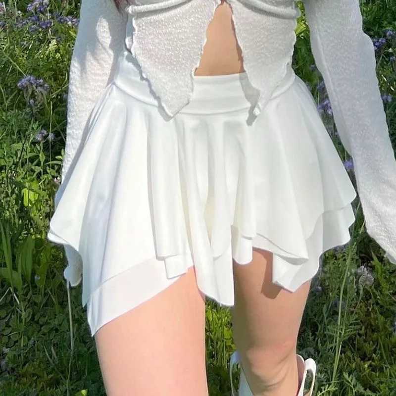 Female irregular mini skiing stretching flowing low rise lace up mini skiing summer youth aesthetic Fairycore Y2K setXJ250320