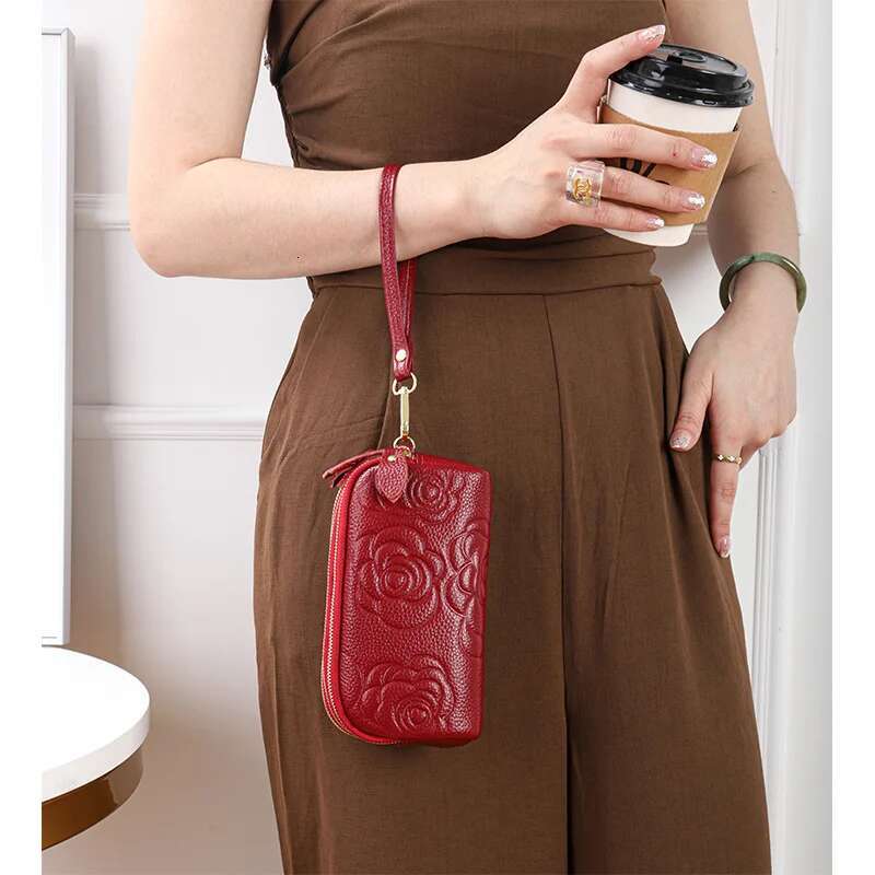Ladies Genuine Leather Clutch Purses Long Women Wallet Multilayer Zipper Wrist Female Coin Purse Wers Mobile Phone Bag