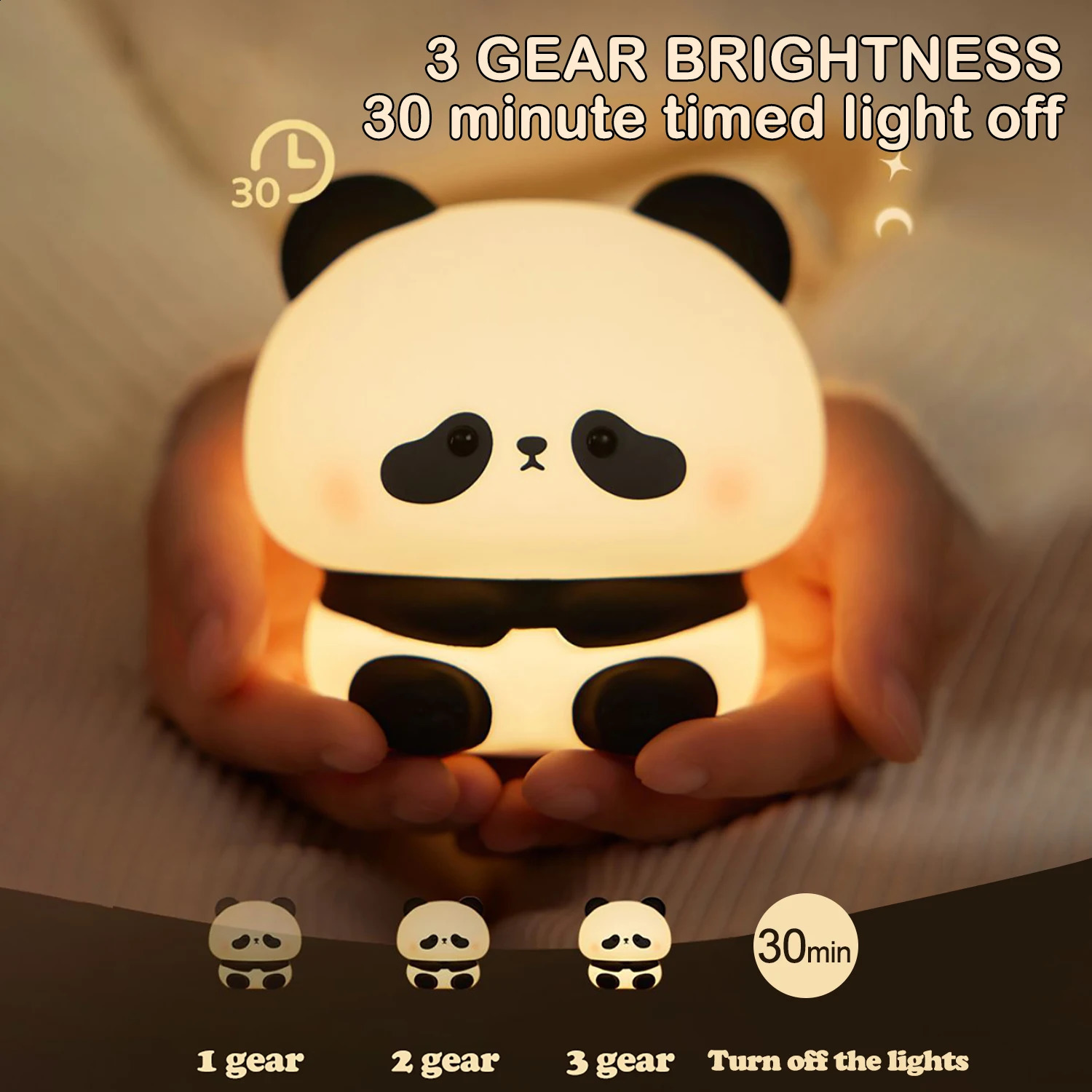 LED Night Light Cute Panda Cartoon Animals Silicone Lamp USB Rechargeable Timing Sleeping Lamp Bedroom Decoration for Children 250319