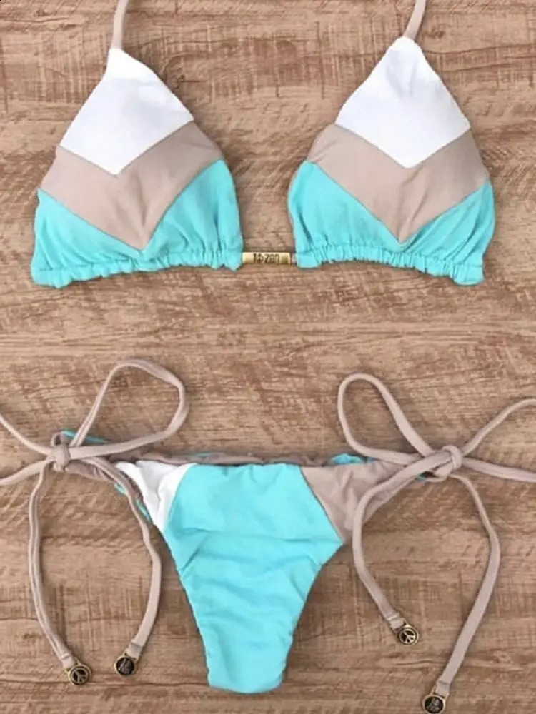 Sexy camisole swimsuit womens thong mini bikini push up 2023 Brazilian tropical plant print bead 250319