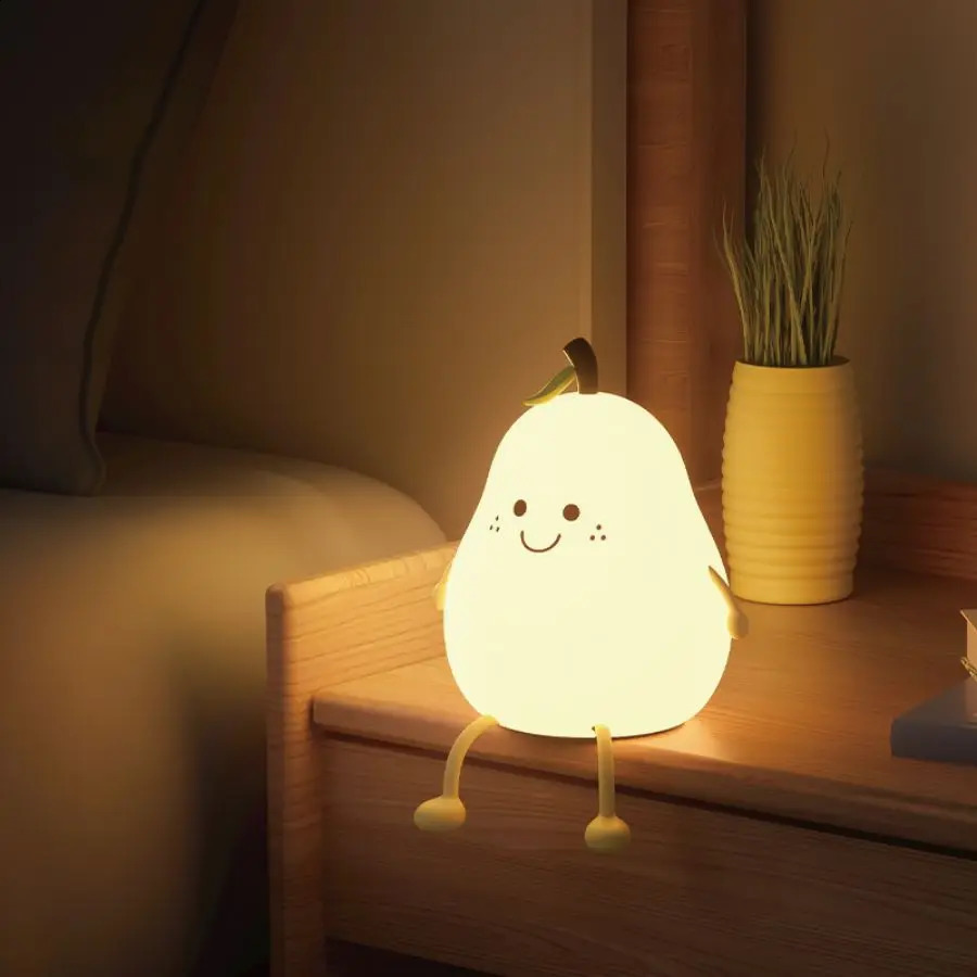 USB Rechargeable Night Light Pear Silicone Night Lights Touch Sensor Bedroom Bedside Cat Lamp With Remote For Kids Baby Gifts 250319