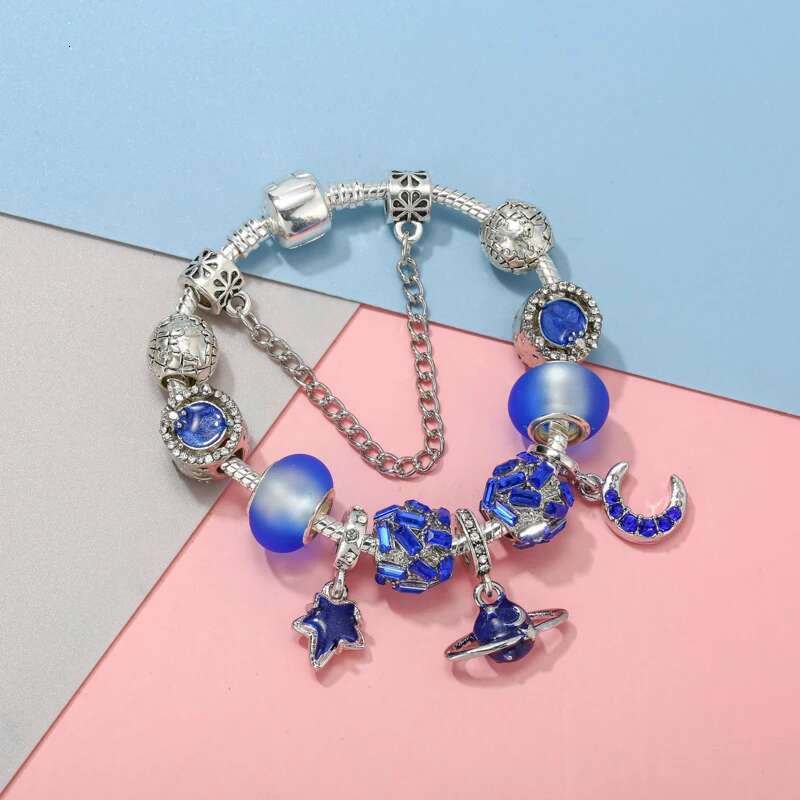 Blue Style High-Quality Charms Bracelets For Women With Snake Chain Globe Aircraft Charms Beads Pendants Jewelry Dropshipping