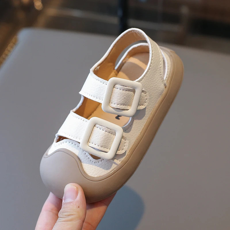 Summer Childrens Toddler Sandals Package Head Soft Bottom Boys Girls Beach Shoes Khaki Smooth Baby 250312