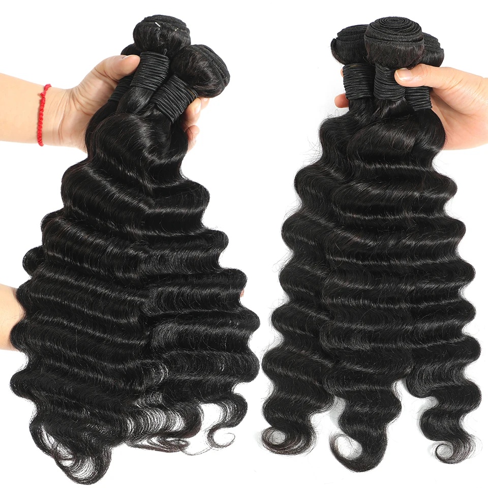 Natural Color Brazilian Human Hair Bundles with Deep Waves - Perfect for Weaving (Lengths Available from 12 to 30 Inches)