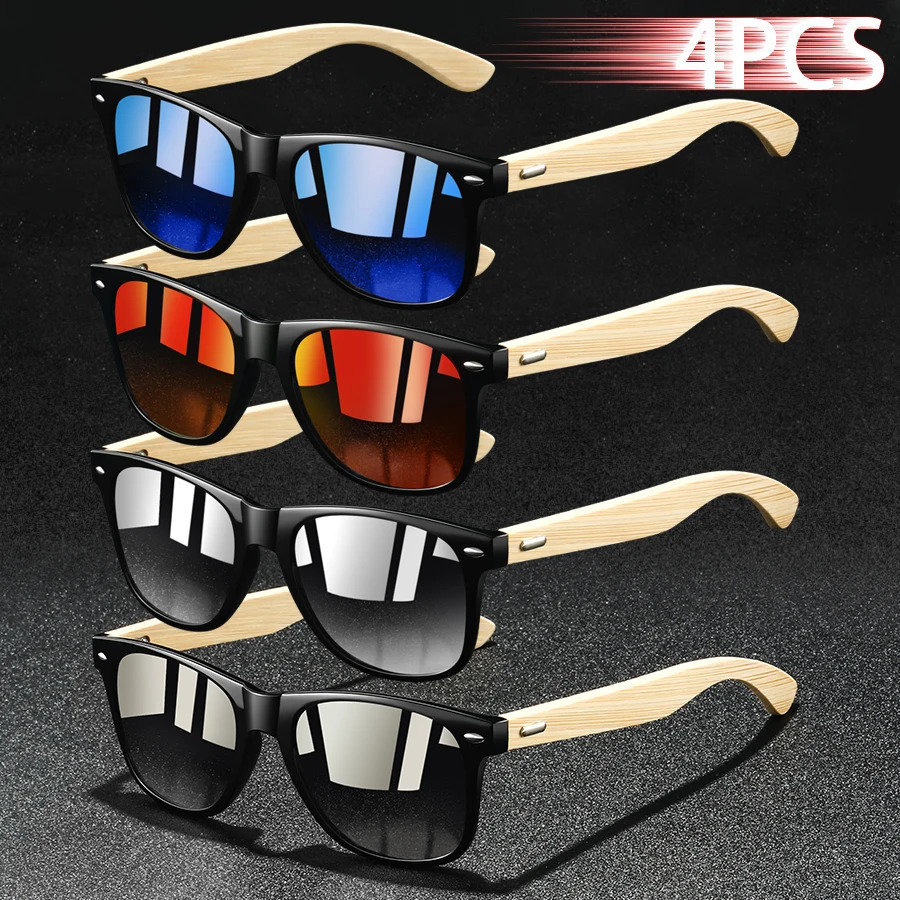 4 PCS Fashion Bamboo Wood Vintage Square Sunglasses Wooden Men Women er Sun Glasses Driving Fishing UV400 250320