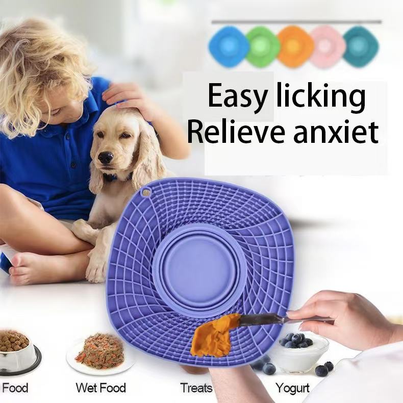 Multi functional silicone three in one pet folding slow food bowl pet anti choking dog licking pad