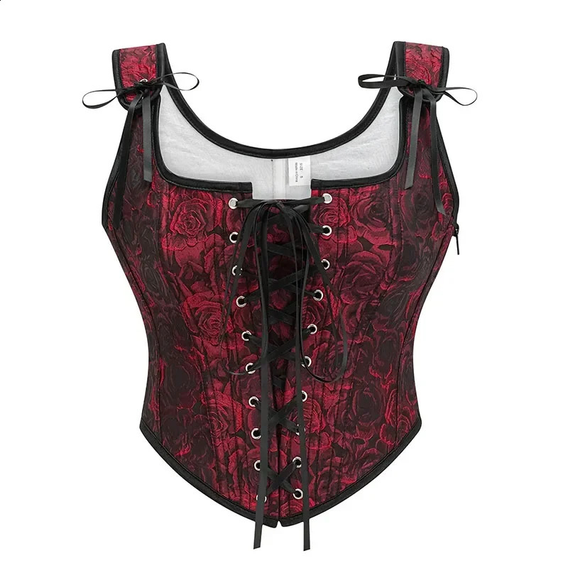 Vintage Gothic Women Corsets Lace Up Zip Floral Prints Corset Tank Top Sexy Waist Trainer Body Shaper Shapewear Slimming Vest 250319