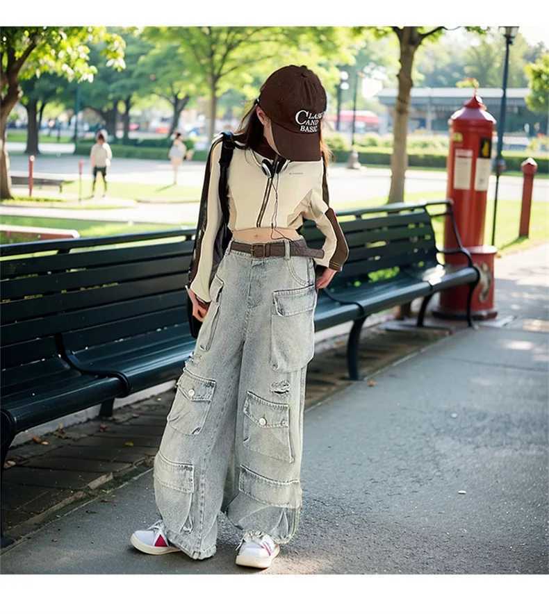 2024 Vintage Baggy Work Jeans Causal Wide Leg Trousers Girl Grunge Washed Multiple Pockets Denim Cargo Pants Low Rise SweatwearT2502320