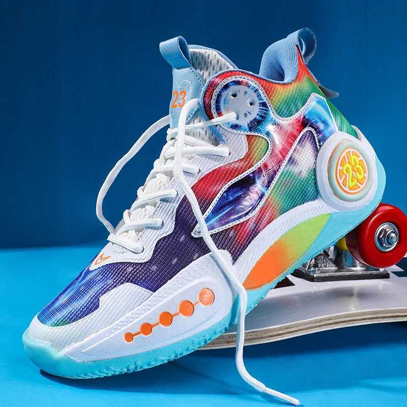 Hot selling colored mens basketball shoes with high cushions for womens sports shoes breathable and wearable mens basketball shoesW250320