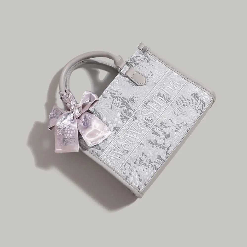 Elegant Embroidered Letter Large Capacity Floral Crossbody Bag With Scarf Shoulder Bag Y250319