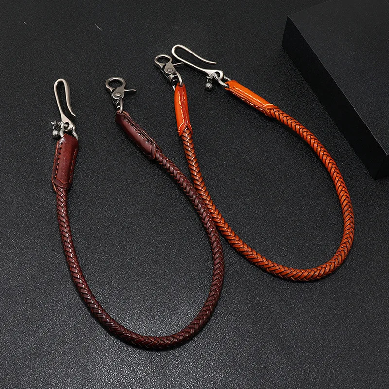 Hip Hop Keychain Waist Leather Biker Chain Brown Color Rock Punk Trousers Jean Motorcycle Men Jewelry Cross Braid Pants Chains 250320