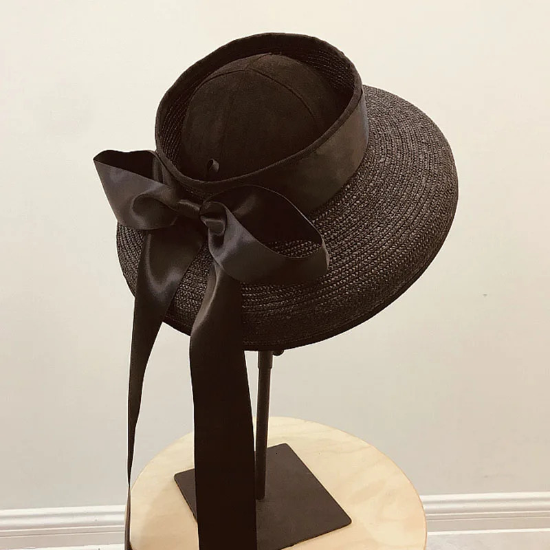 Elegant UPF50 Floppy sun hats for women Wide Brim Braid Straw Cap Summer Beach Hat with Long Ribbon Bow TravelDerby Sun Hat Cap 250320