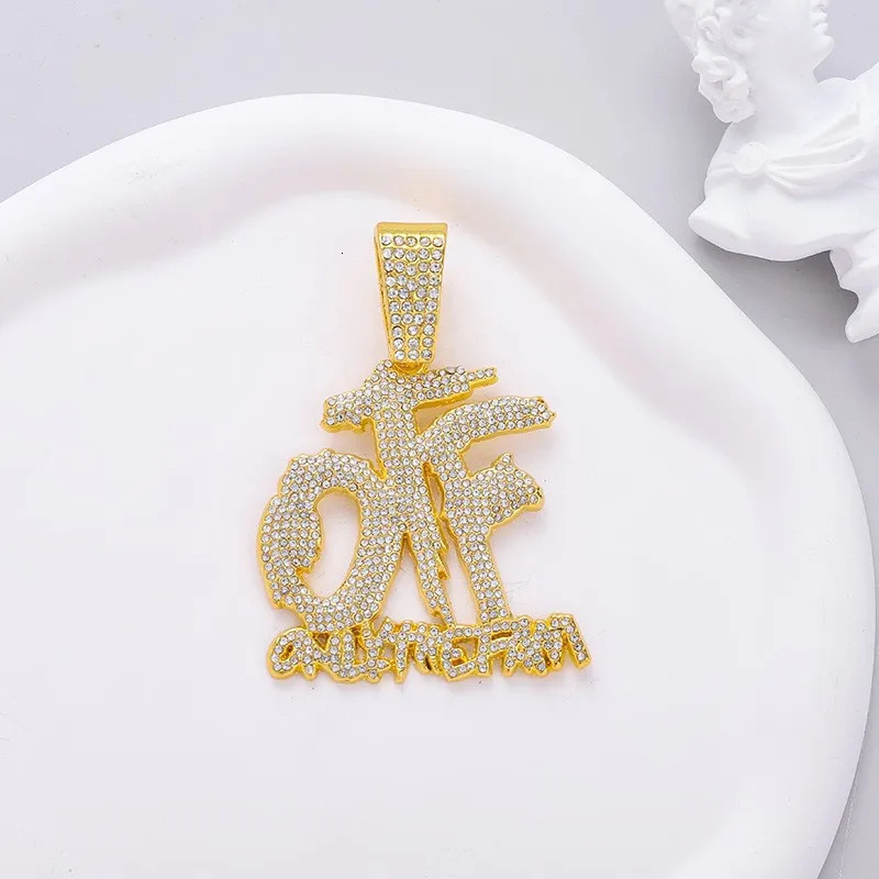 Wholesale hip hop rhinestone alloy bling OTF letter pendant with 15mm cuban link chain necklace 250320