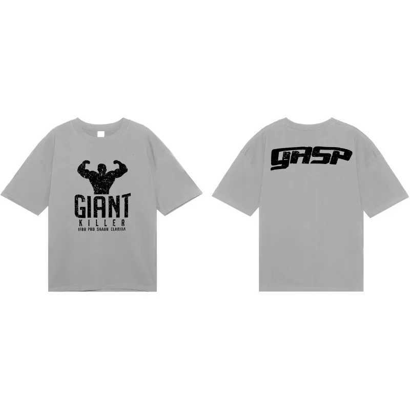 Big Shark Mens Fitness Wide and Heavy Cotton Round Neck Casual Sports Short Sleeve T-shirt Cotton Fitness Short Sleeve TopT250319