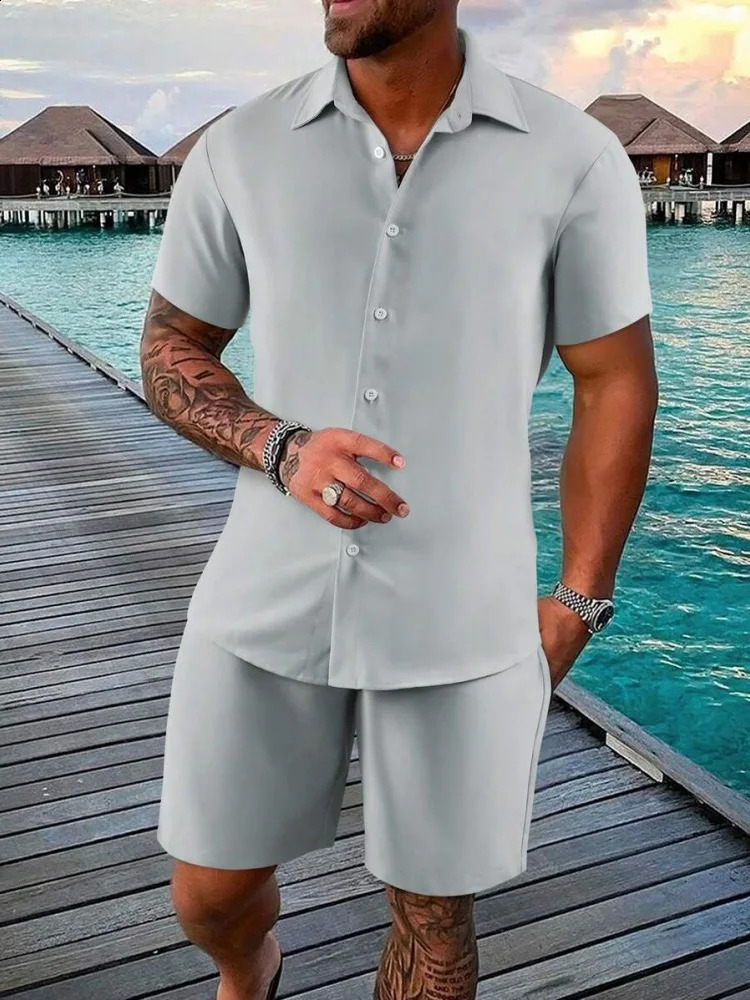 Mens Short Sleeve Shirt And Shorts Set Summer Everyday Fashion Mens Short Sleeves Beach Pool Party Mens Casual Shorts 250319