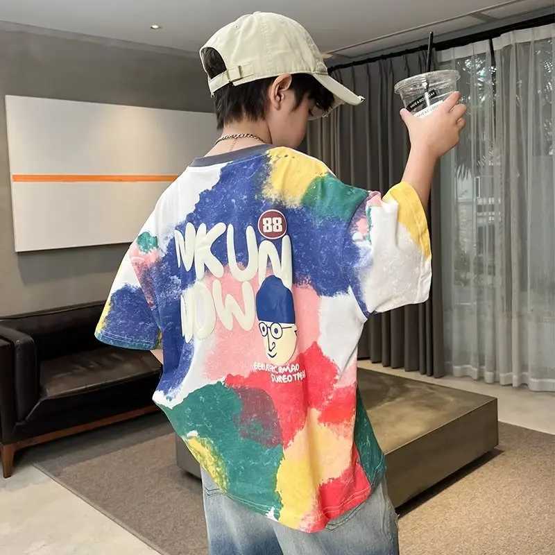 2023 Summer Street Clothing Childrens Clothing Graffiti Cartoon T-shirt Boys and Girls Short Sleeve Top Childrens T-shirtT250320