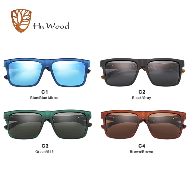 HU WOOD High Quality Square Sunglasses For Men Polarized UV400 Fashion Sunglass Mirror Sport sun glasses Driving 250318
