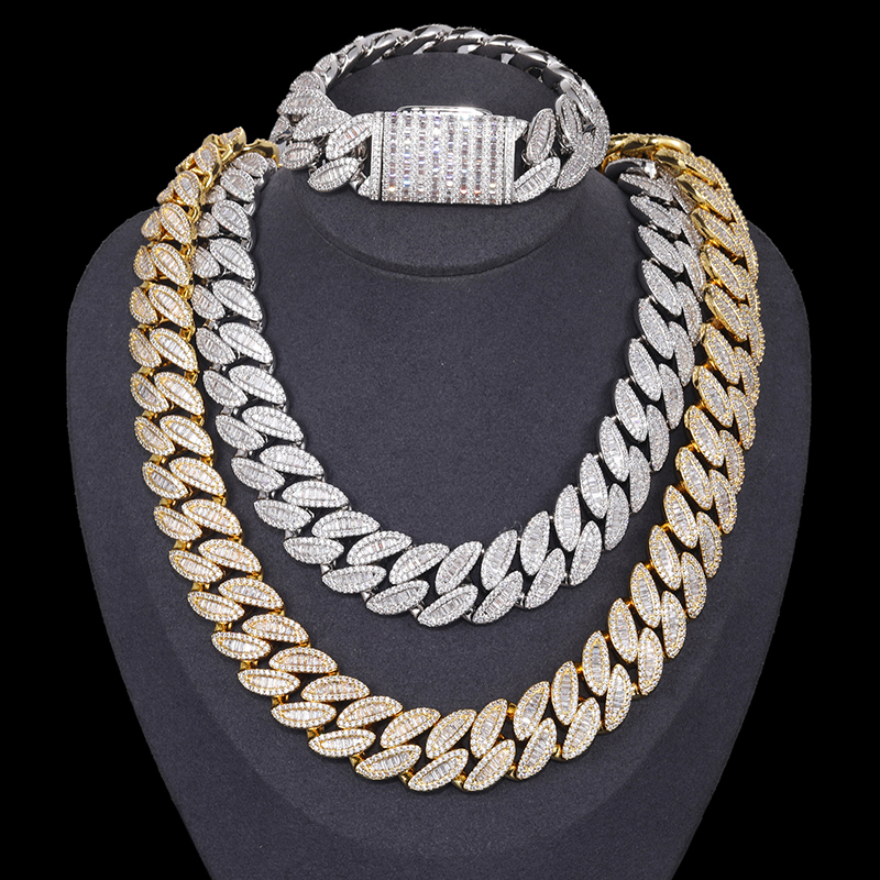 TUHE Hip Hop Unisex High Quality VVS1 Moissanite Baguettes Cuban Chain Necklace 925 Silver For Men Hip Hop Jewelry