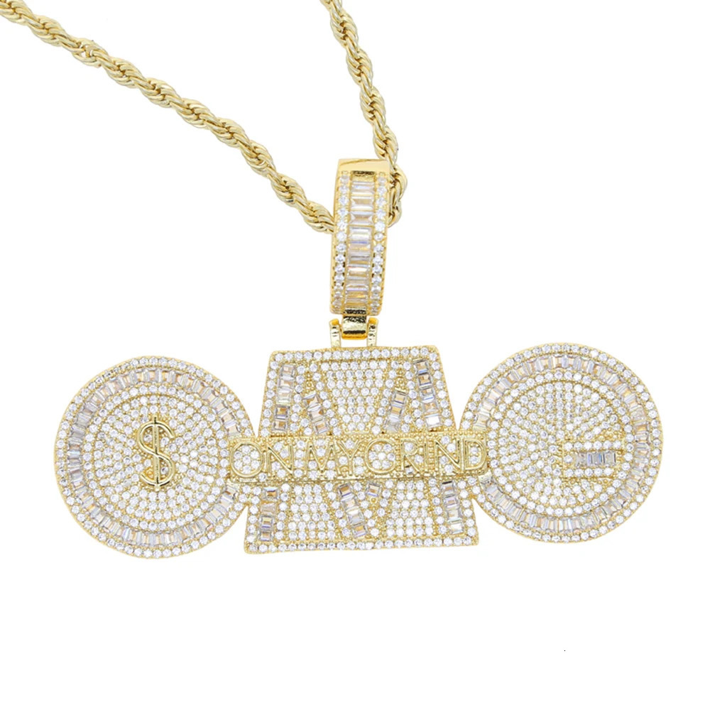 Iced Out Bling Letter On My On My Crind Pendant Necklace Gold Color Full CZ Zircon OMC Charm Men Fashion Hip Hop Jewelry 250320