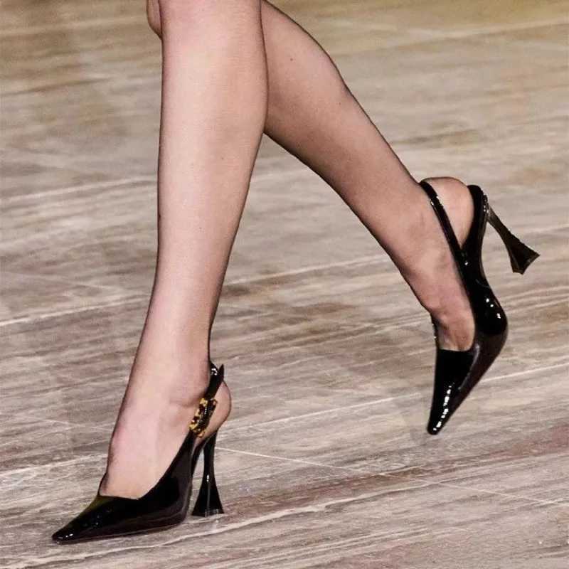 Baotou Sandals Wens Spring New Pointed Back Empty Single Shoes Lace Leather Thin H Sexy Fi High H Y250319