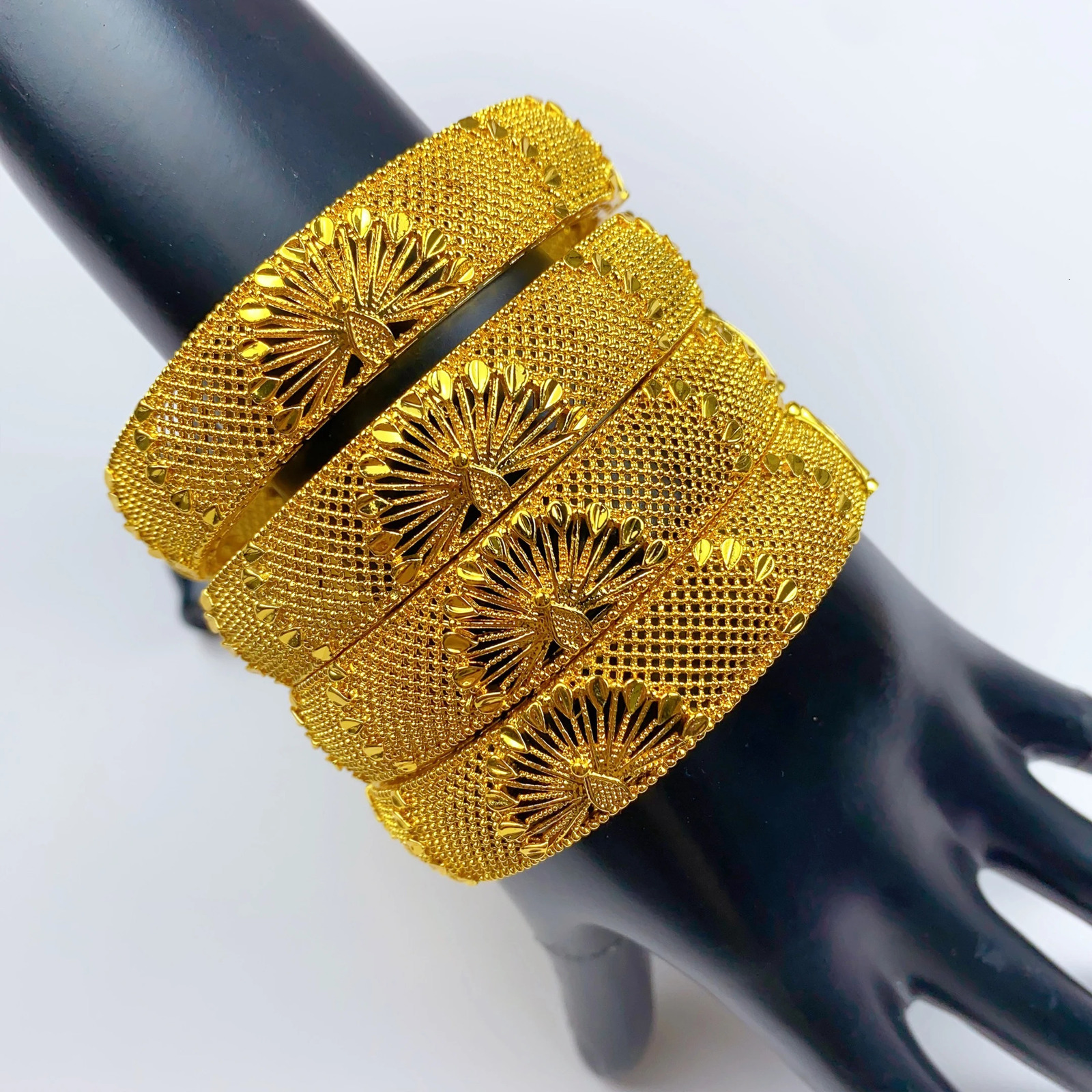 ANIID Fashion Dubai Bridal 24k Gold Color Round Bracelets Bangles Ethiopian Hand Jewelry for Indian Wedding Party Gifts 250320