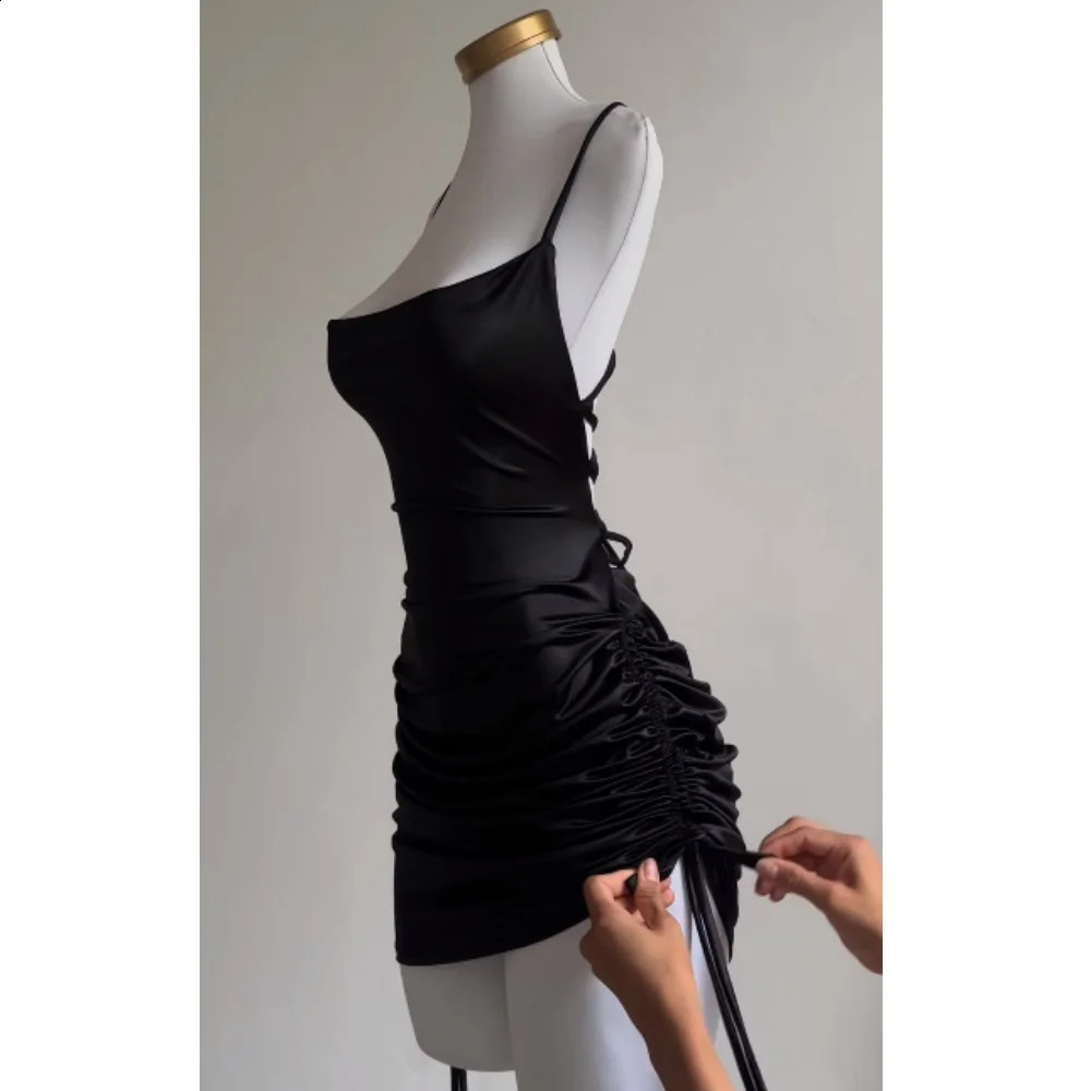 Lace backless sleeveless non slip dress club party black sexy short skirt street shirt Harajuku Y2K retro 250319