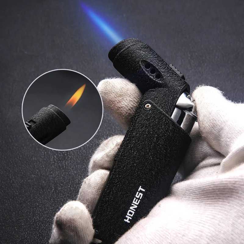 HONEST Fashion Adjustable Double Fire Gas Lighter Windproof Blue Flame Open Fire All-in-one Mini Portable Metal Turbine TorchC250618