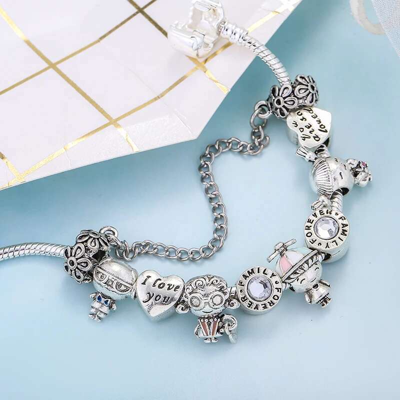 Forever Love Family Beads Charm Bracelet Bangle For Women Men Boy Girl Grandpa Grandma Beads Bracelets Meaningful Jewelry Gift