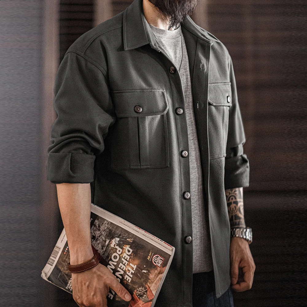 Maden Retro Solid Color Collar Jacket Loose Fit Heavy Duty Single Item Mens AutumnWinter Shirt Corset 250317