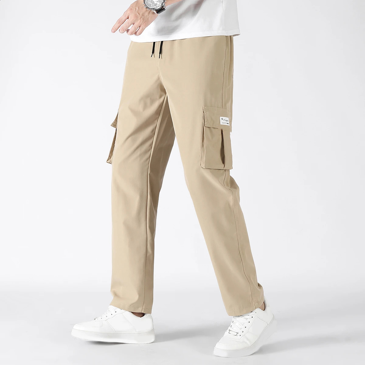 Casual pants mens fashionable loose straight wide leg streetwear hiphop pocket cargo Trousers 250319
