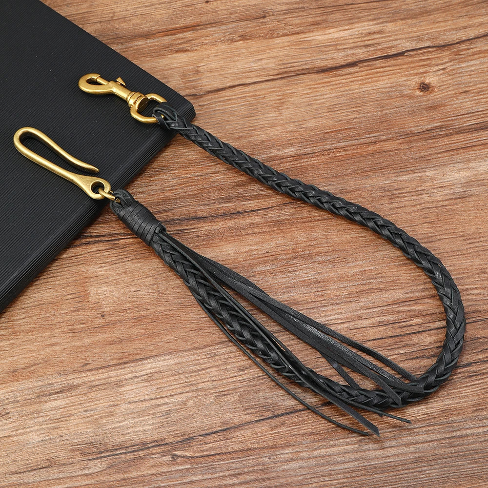 1Piece vintage genuine leather braid Pants Chain mens wallet chain 250320