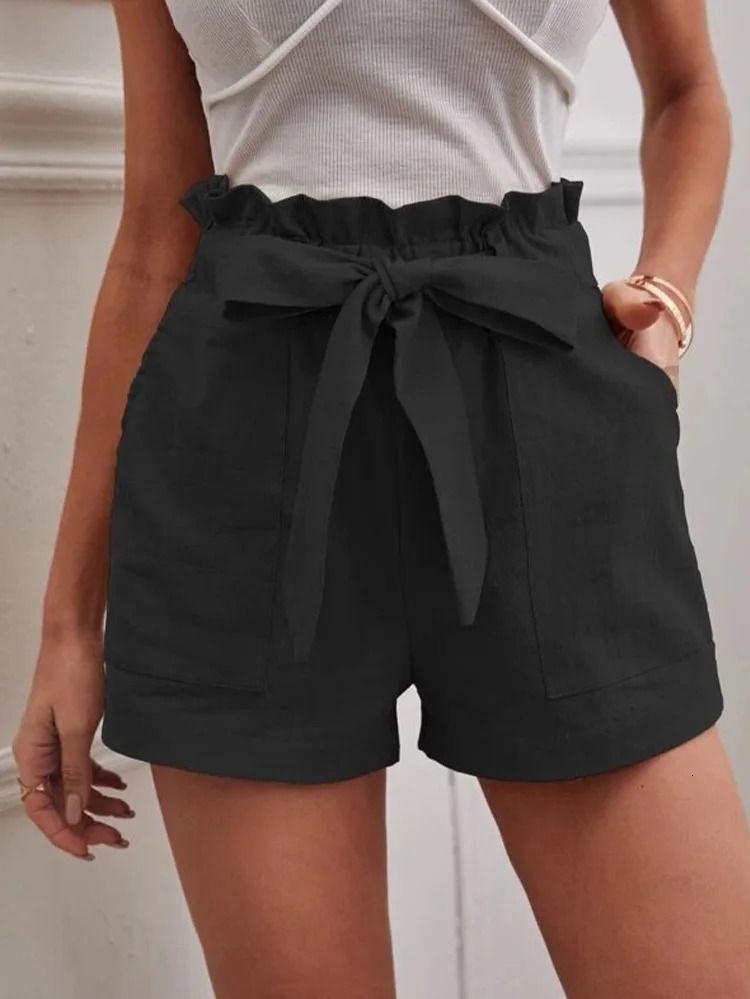 Stylish Solid Color White Shorts Women Pocket Drawstring Casual short Pants Summer Daily Pants 250320