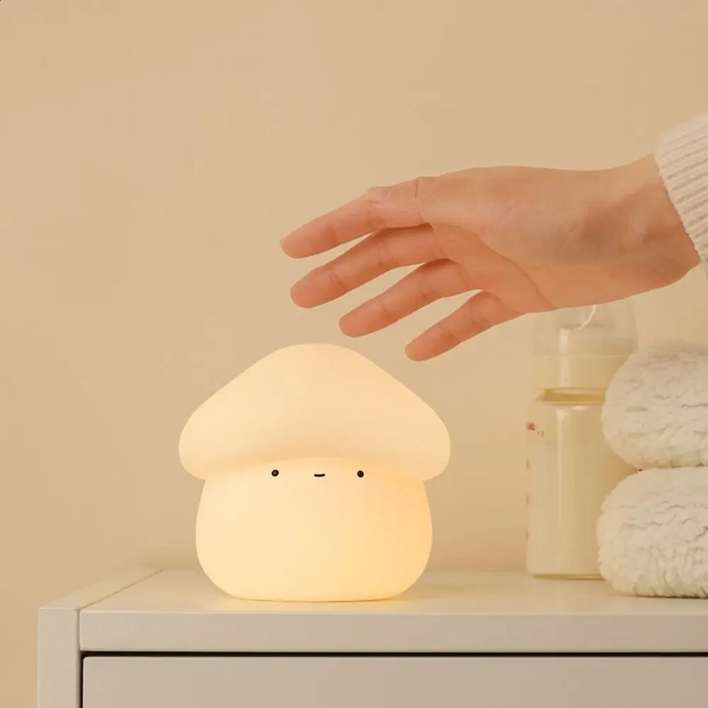 Room Decor Silicone Mushroom Night Lamp Soft Dimmable LED Bedside Lamp Creative USB Charging Sleeping Light Bedrooms 250319