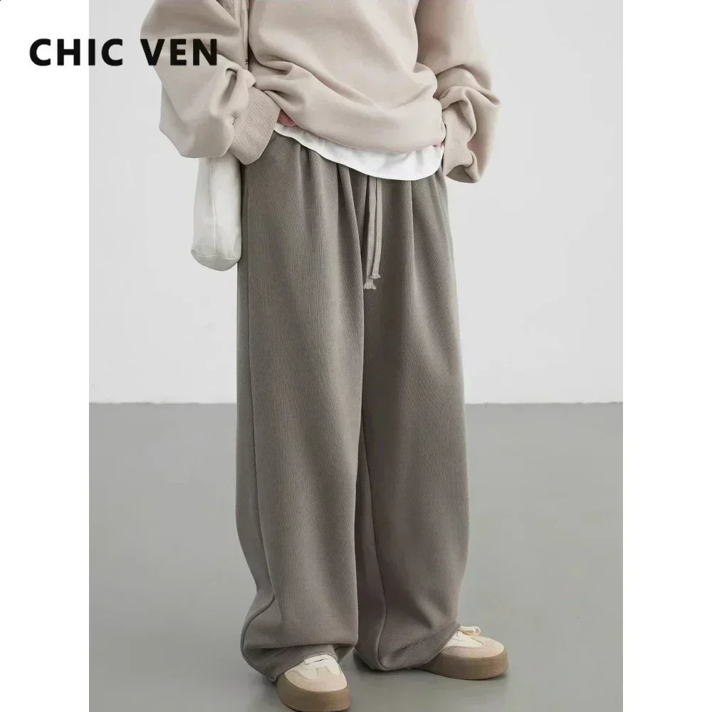 CHIC VEN womens solid loose brushed sports casual mens high waisted pants autumn/winter 250314